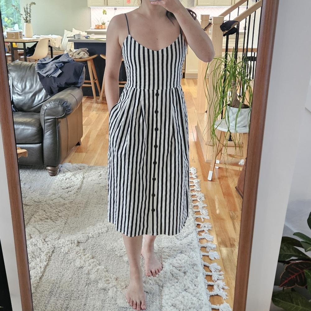 Mango Black and White Striped Midi Dress